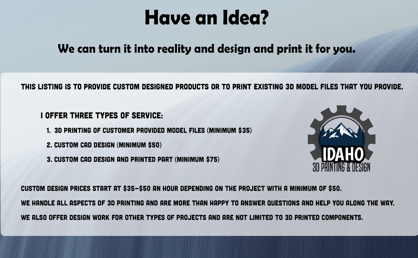 Custom Design and 3D Printing Service - Concept, Design, Prototype, Production